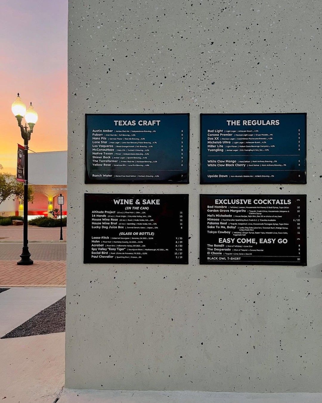 The menu boards at sunset