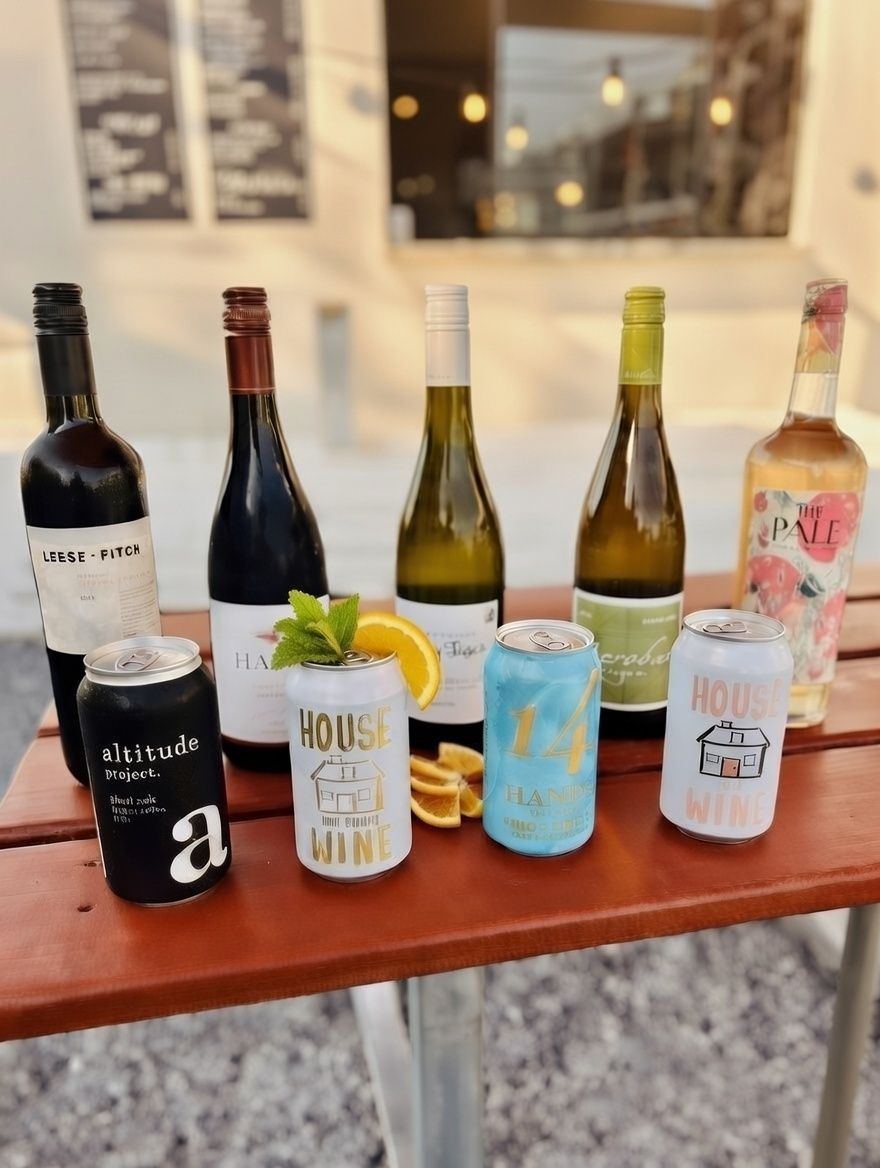 Wines by the glass, bottle and can